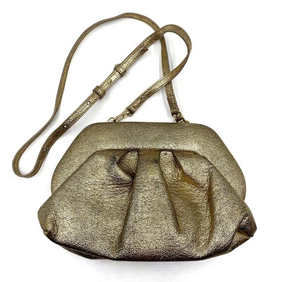 Themoire Gea Clutch Bag Gold Metallic Vegan Laminated Detachable Crossbody - Picture 7 of 16